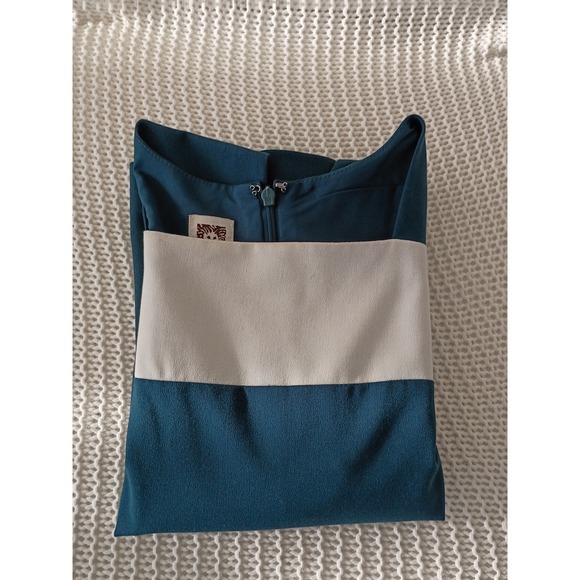 Anne Klein Teal Ivory Colorblock Sheath Dress Business Casual Sleeveless Zip - Picture 6 of 9
